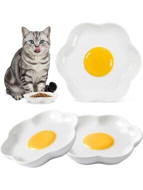 3 Pack Ceramic Cat Bowls - Anti Whisker Fatigue Dishes for Cats & Small Dogs